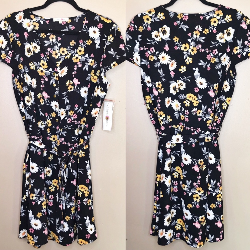 Wishful Park XL Black Floral Midi Dress New